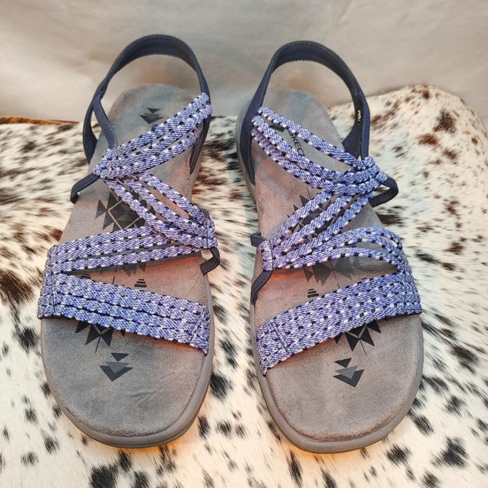 Skechers Blue & White Reggae Stretch Appeal Z-Gore Slingback Sandals Size 8